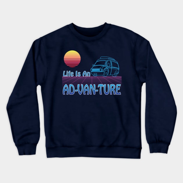 Vanlife Retro Life is an Ad-Van-Ture Blue Camper Van sunset Crewneck Sweatshirt by Surfer Dave Designs